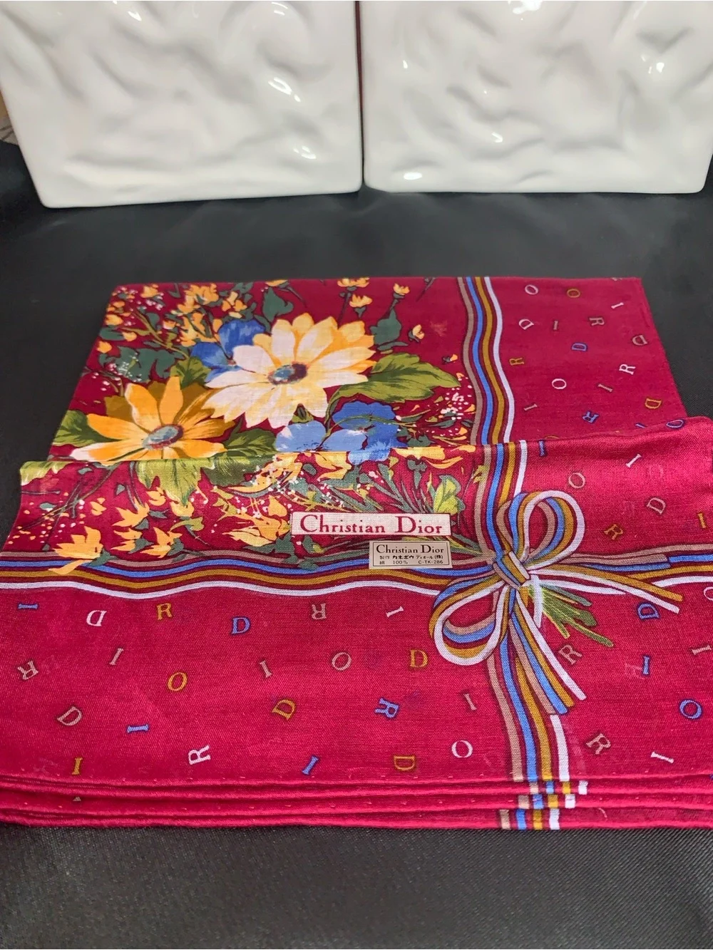 Christian Dior Floral Silk Scarf - Red with Multicolor Accents